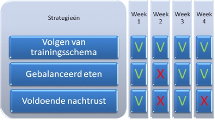 Figuur 2: Strategieschema ter illustratie reeds ingevuld (Vealey, 2005).