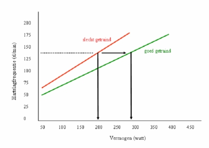 Hartslagfrequentie en vermogen bij goed en slecht getrainde sporters