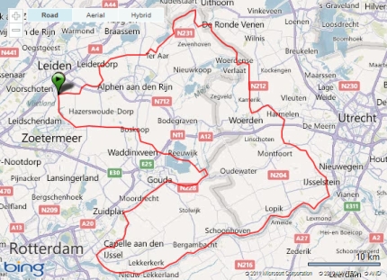 Route over de Lek en IJsseldijk, Woerden, Kamerik, Woubrugge en Zoeterwoude