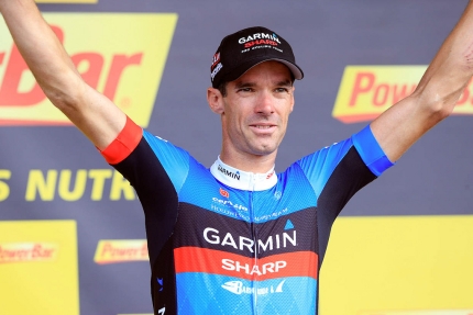 David op het podium na het behalen van de winst in de 12 etappe van de Tour de France 2012