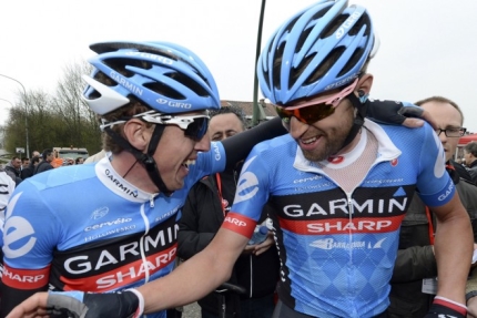 Dan Martin & Ryder Hesjedal na de winst van Dan in Luik Bastenaken Luik