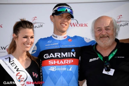 Ramunas Navardauskas wint 2e etappe in de Ronde van Romandië - podium